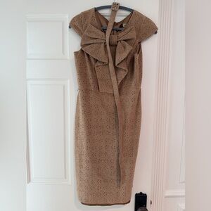 Eva Franco Tan  Midi Dress with Bow Accent